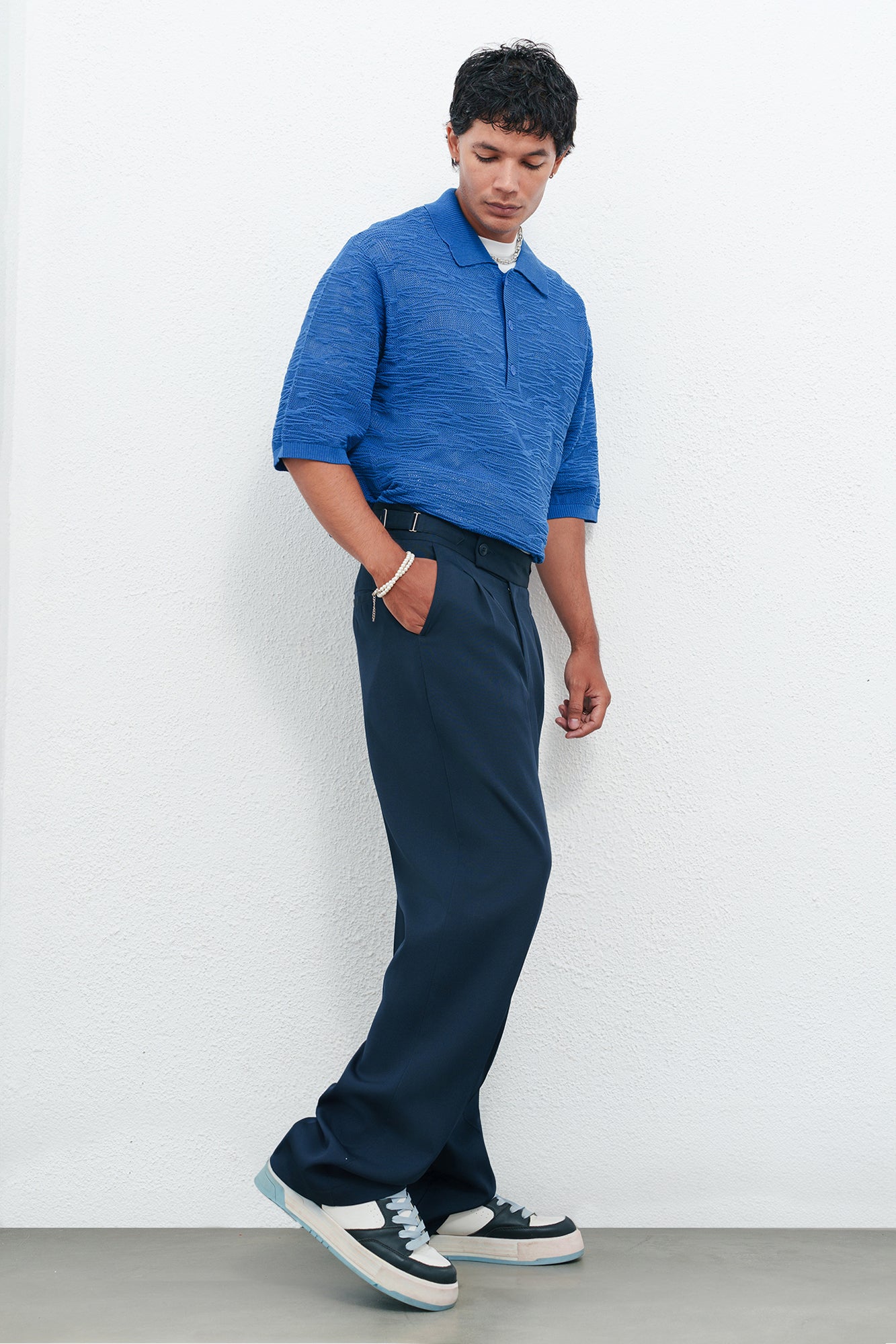 Silent Navy Adjustable Men's Straight Korean Pants
