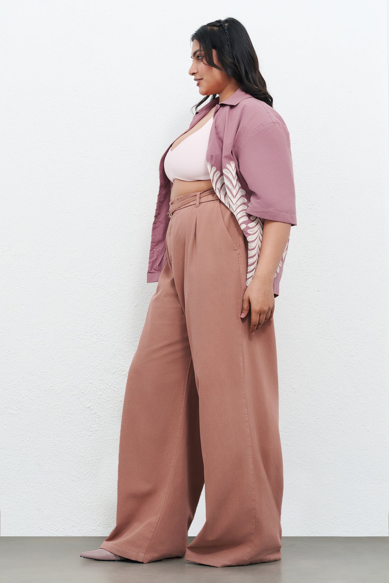 Curve Rose Dust Belted Straight Jeans