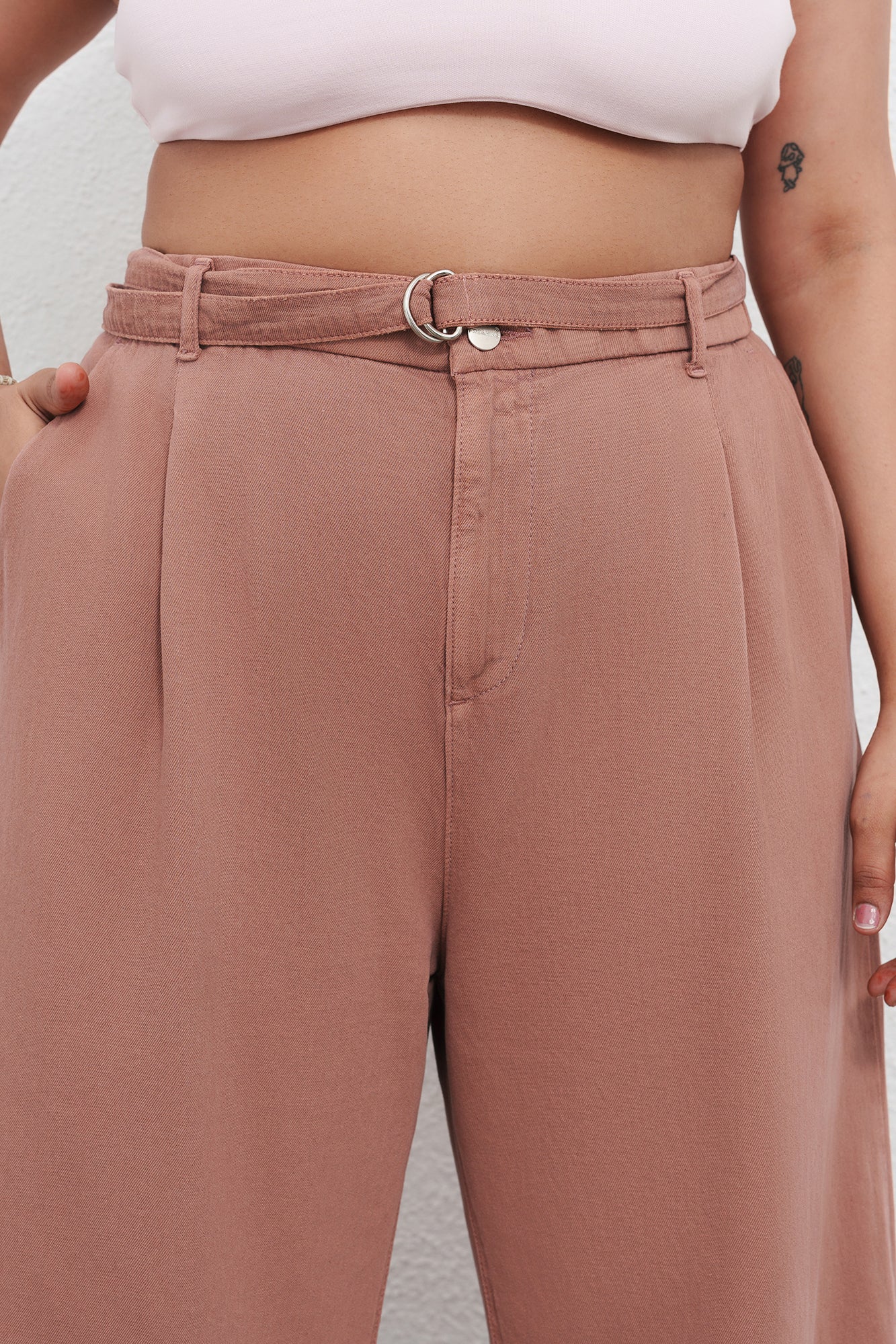 Curve Rose Dust Belted Straight Jeans