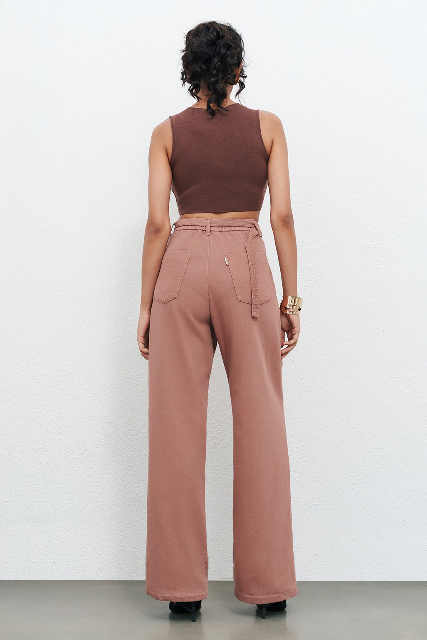 Murky Pink Belted Women's Straight Jeans