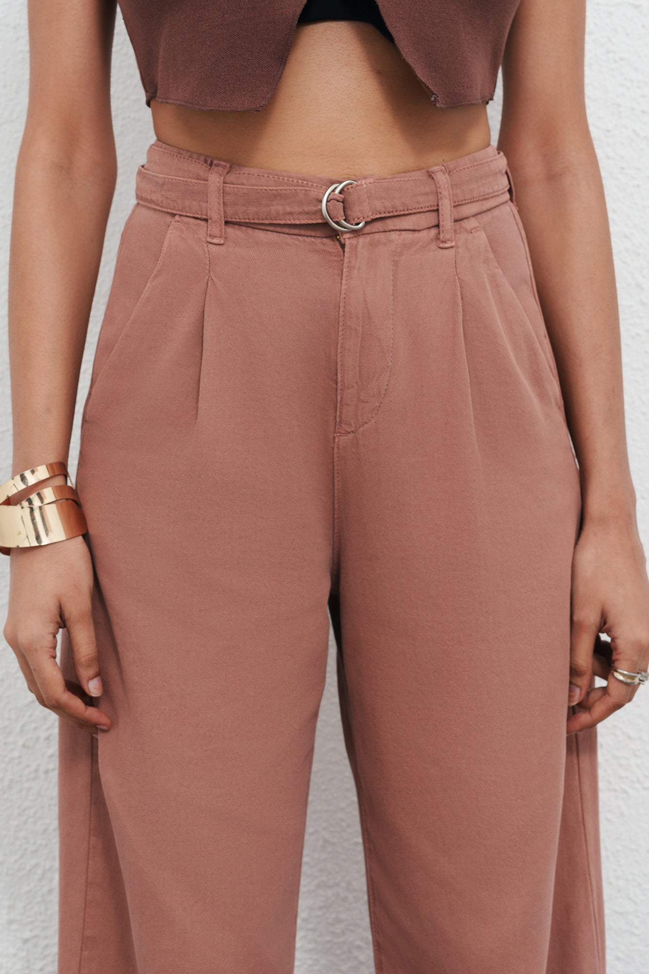 Murky Pink Belted Women's Straight Jeans