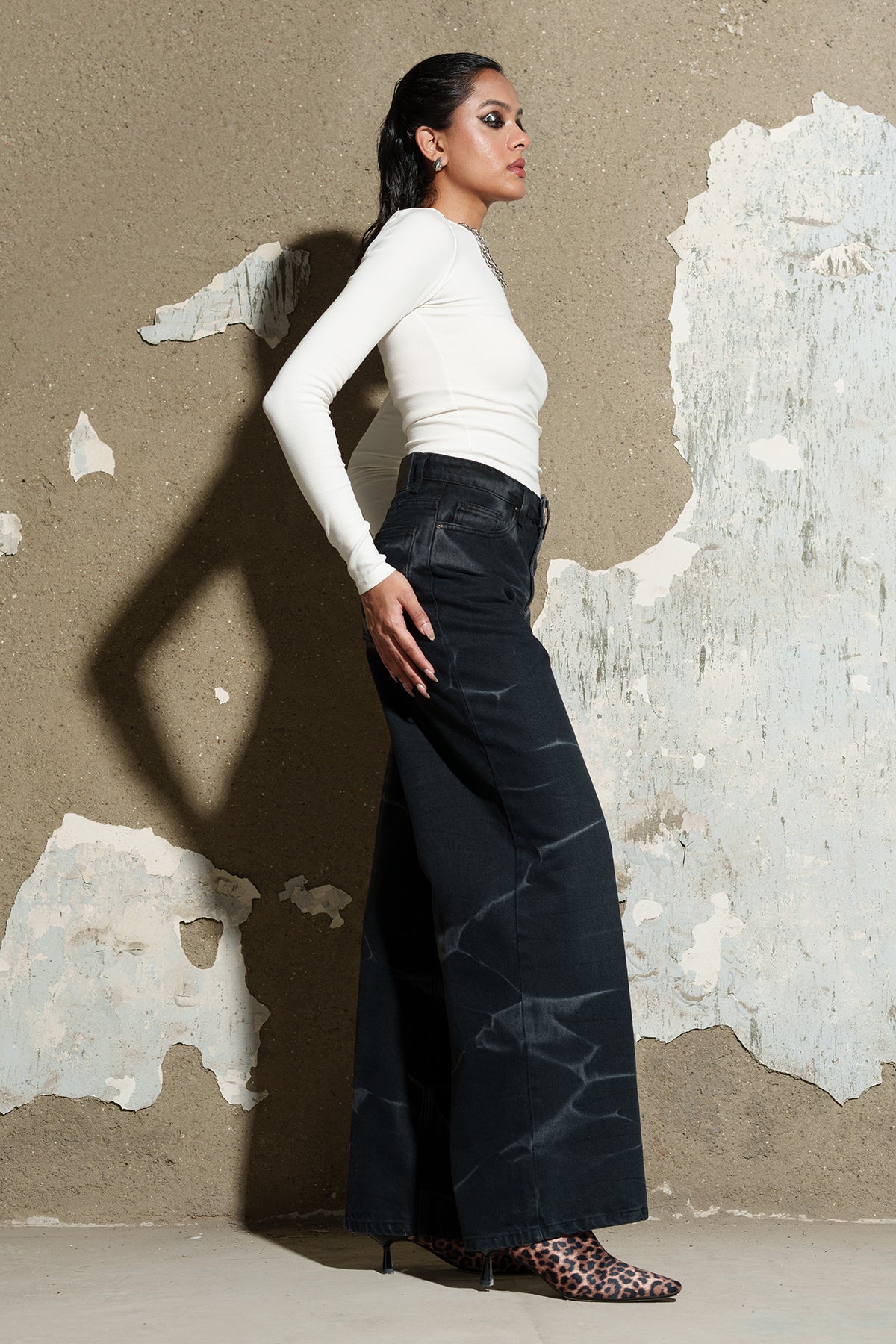 Dark Fury Crackle Wide Jeans