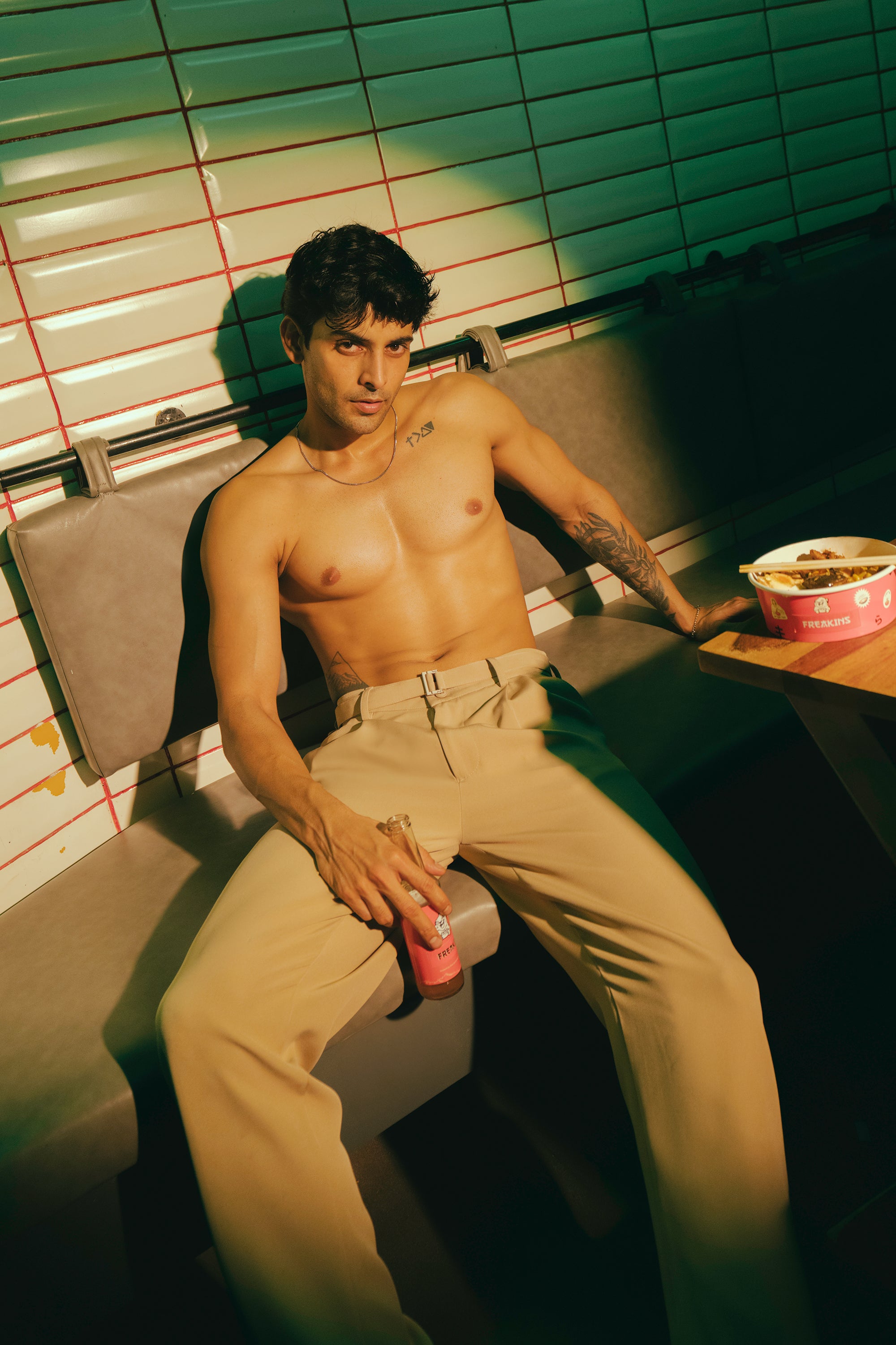 Tuscan Beige Belted Men's Straight Korean Pants