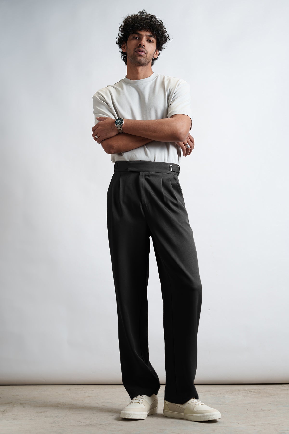 Blackout Buckle Detail Men's Straight Korean Pants