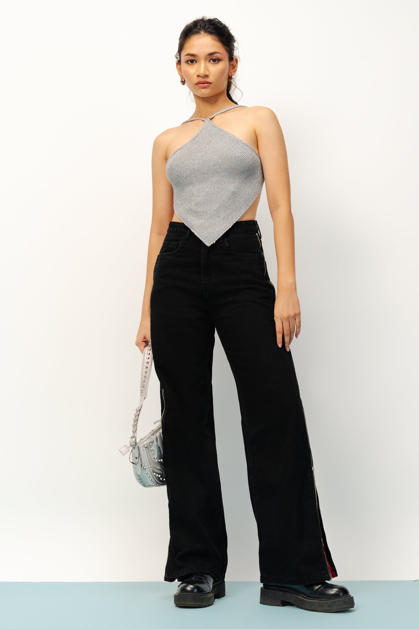 Black Double Zipped Women's Straight Jeans