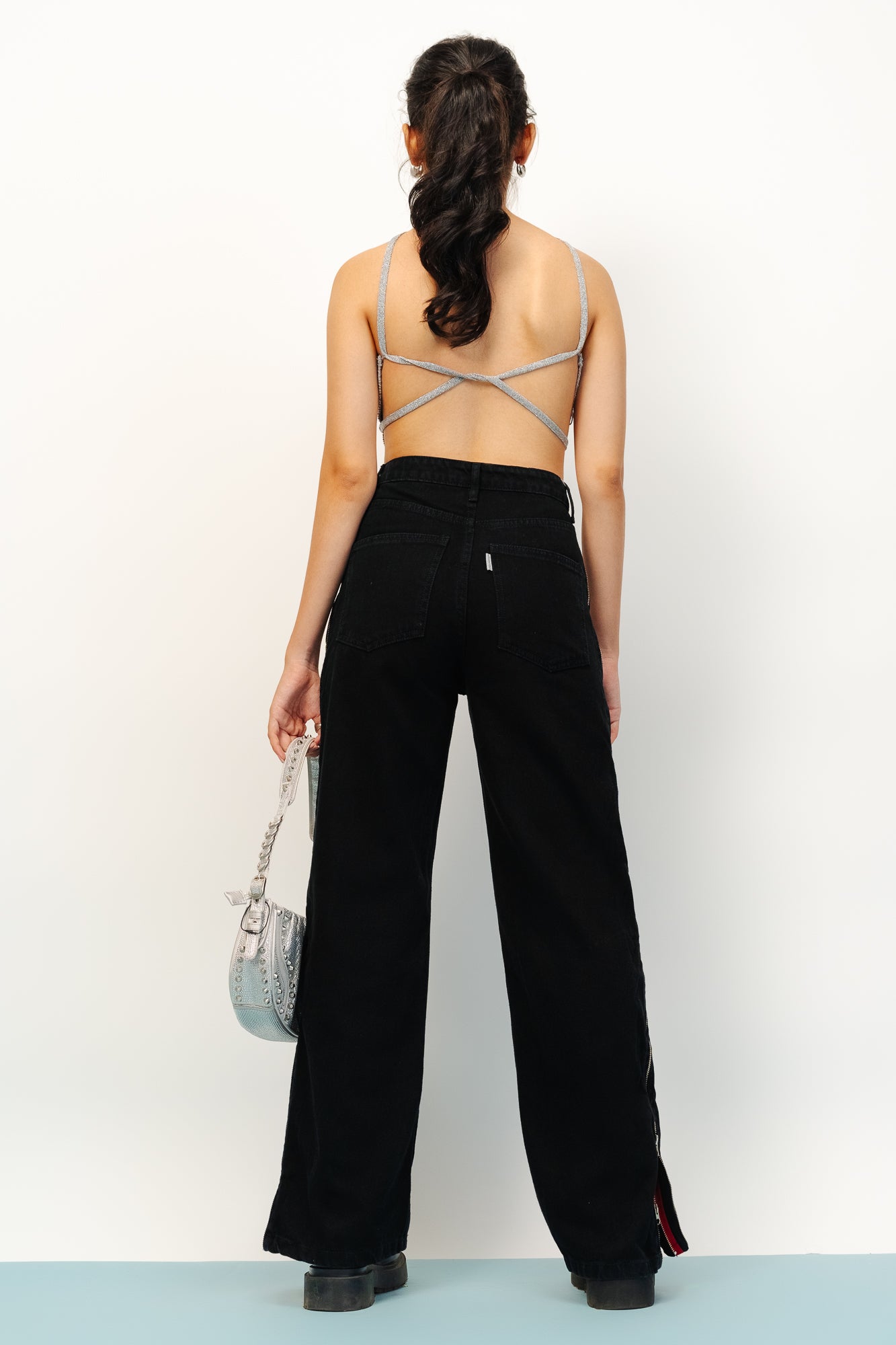 Black Double Zipped Women's Straight Jeans