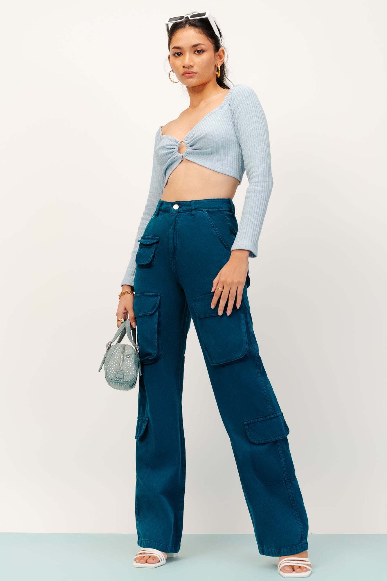 Blue Women's Straight Cargo Pants