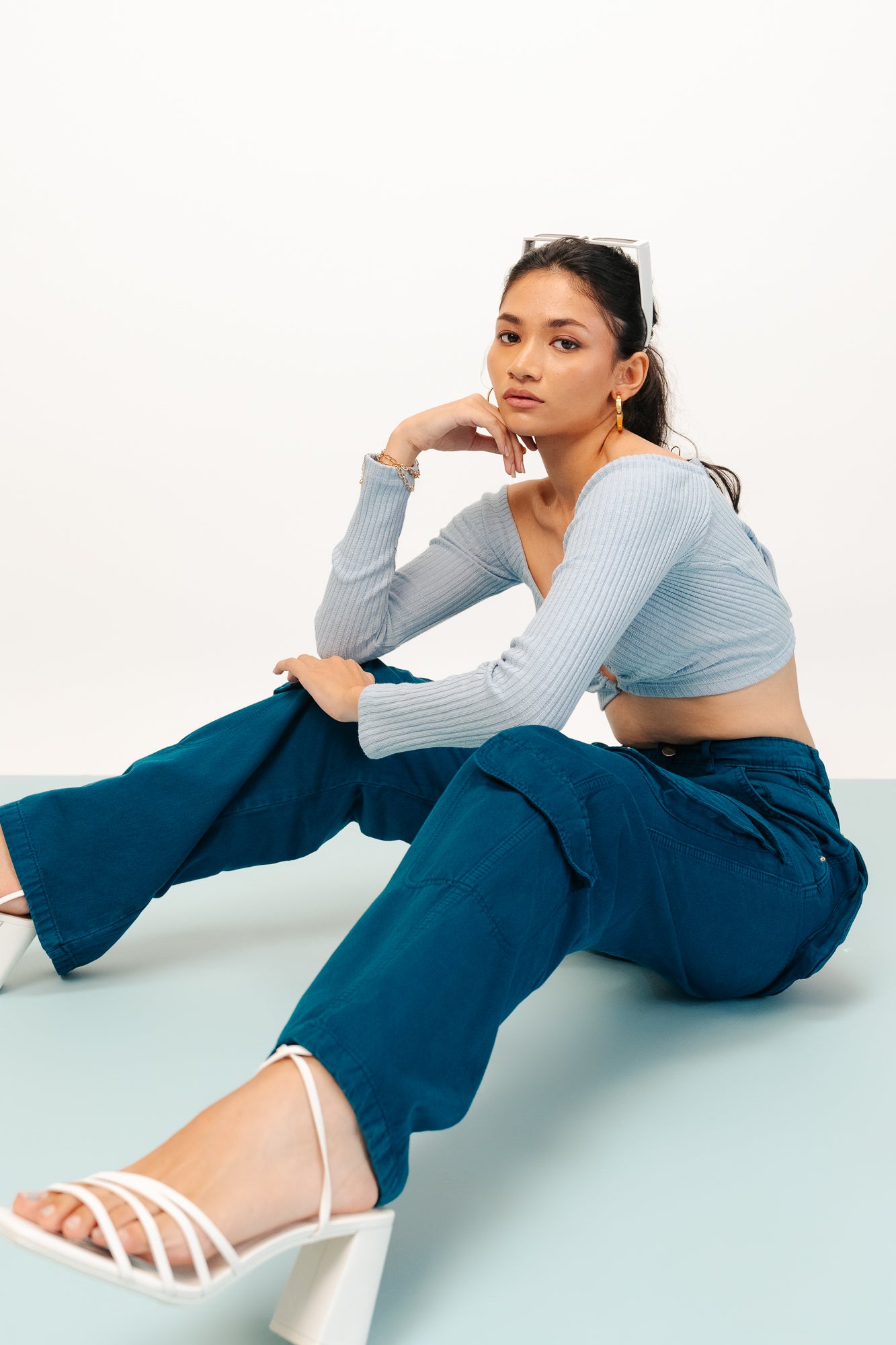 Blue Women's Straight Cargo Pants