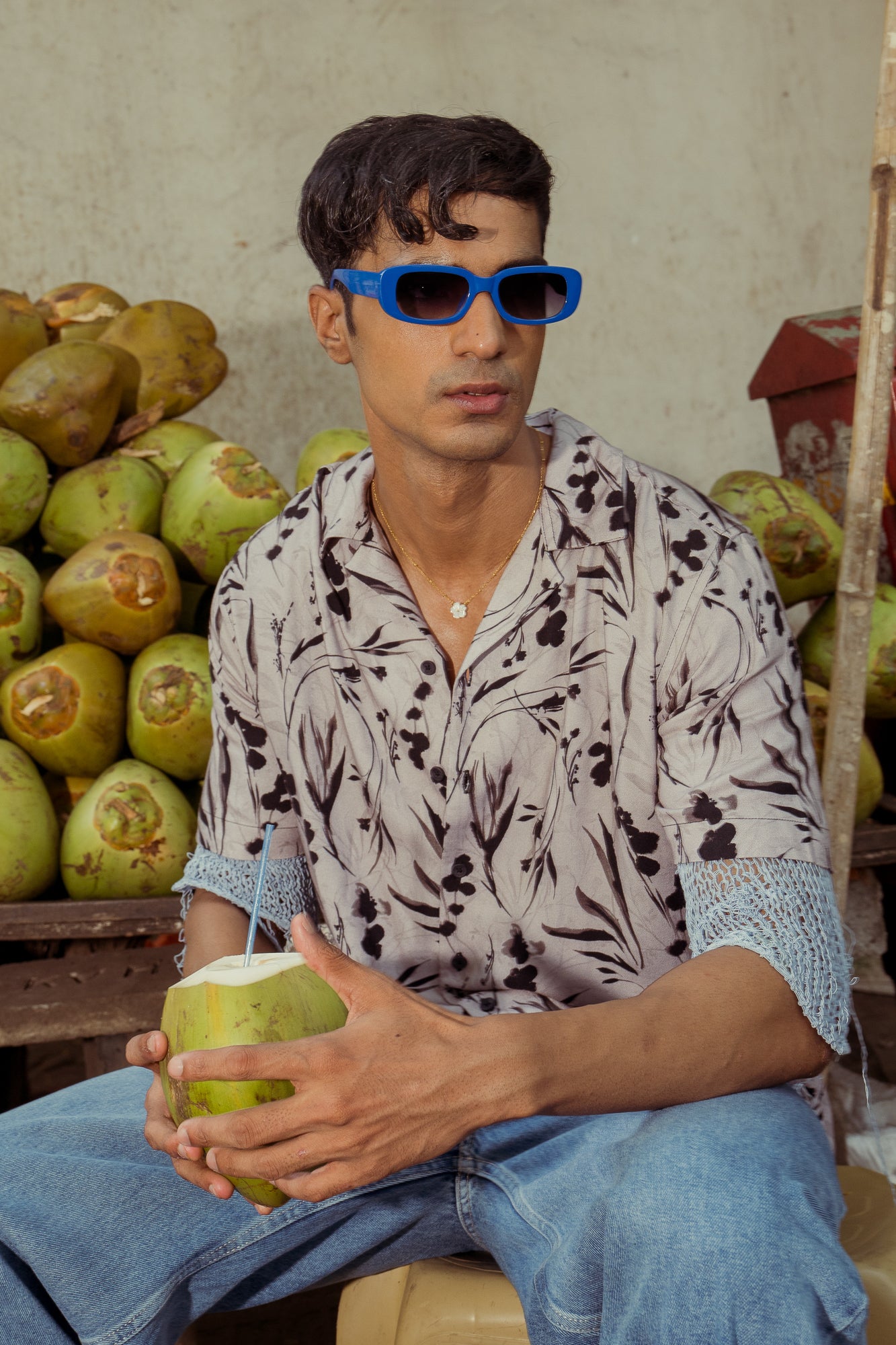 GREY FOLIAGE PRINT MEN'S SHIRT