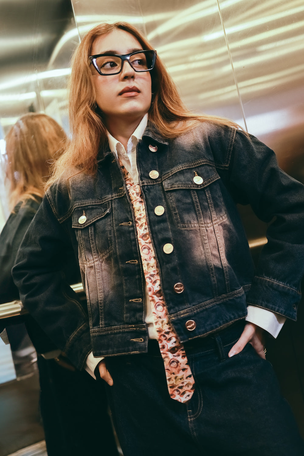 Gleam Blue Denim Trucker Jacket - Main Image