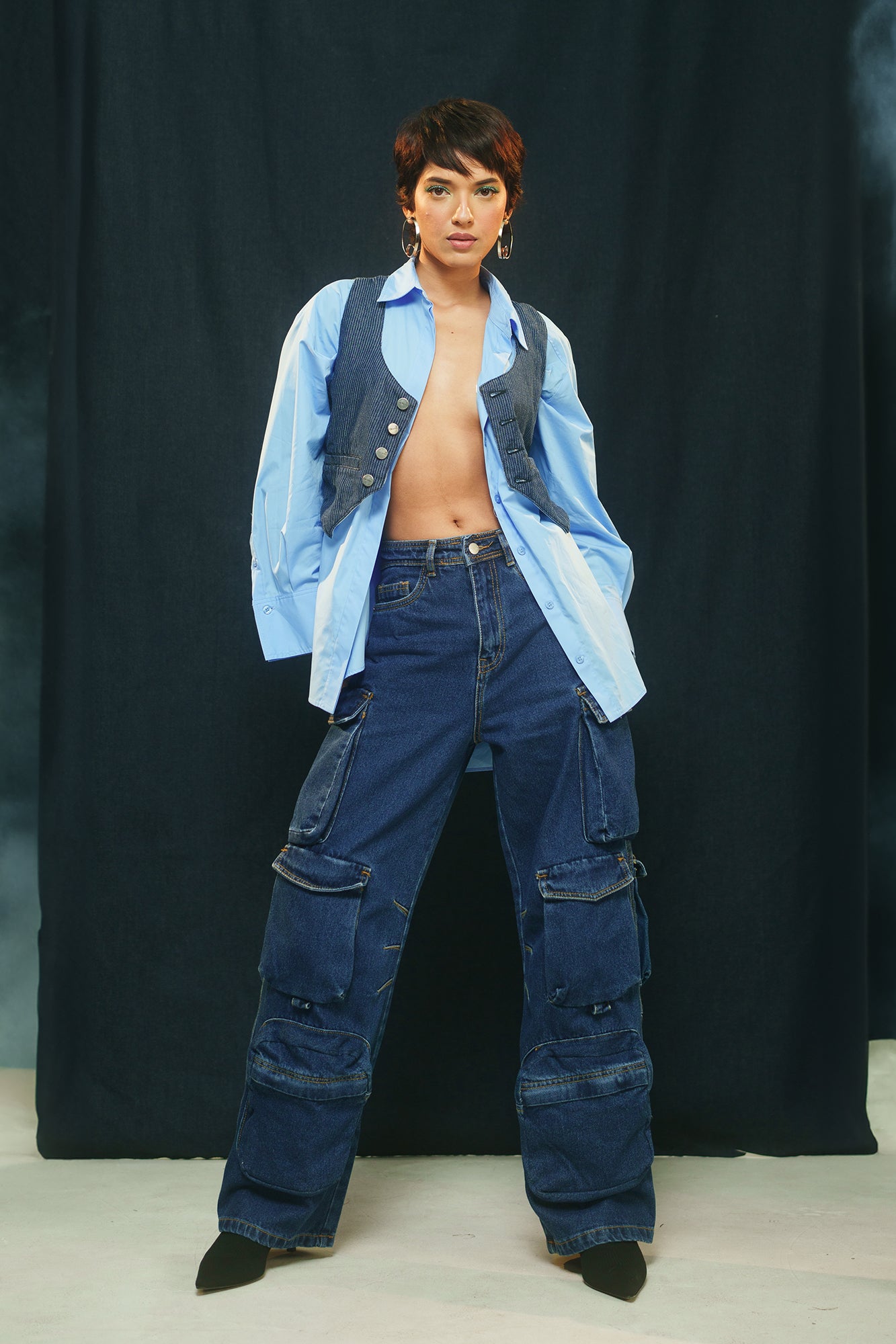 Blue Pocket Women's Straight Cargo Jeans