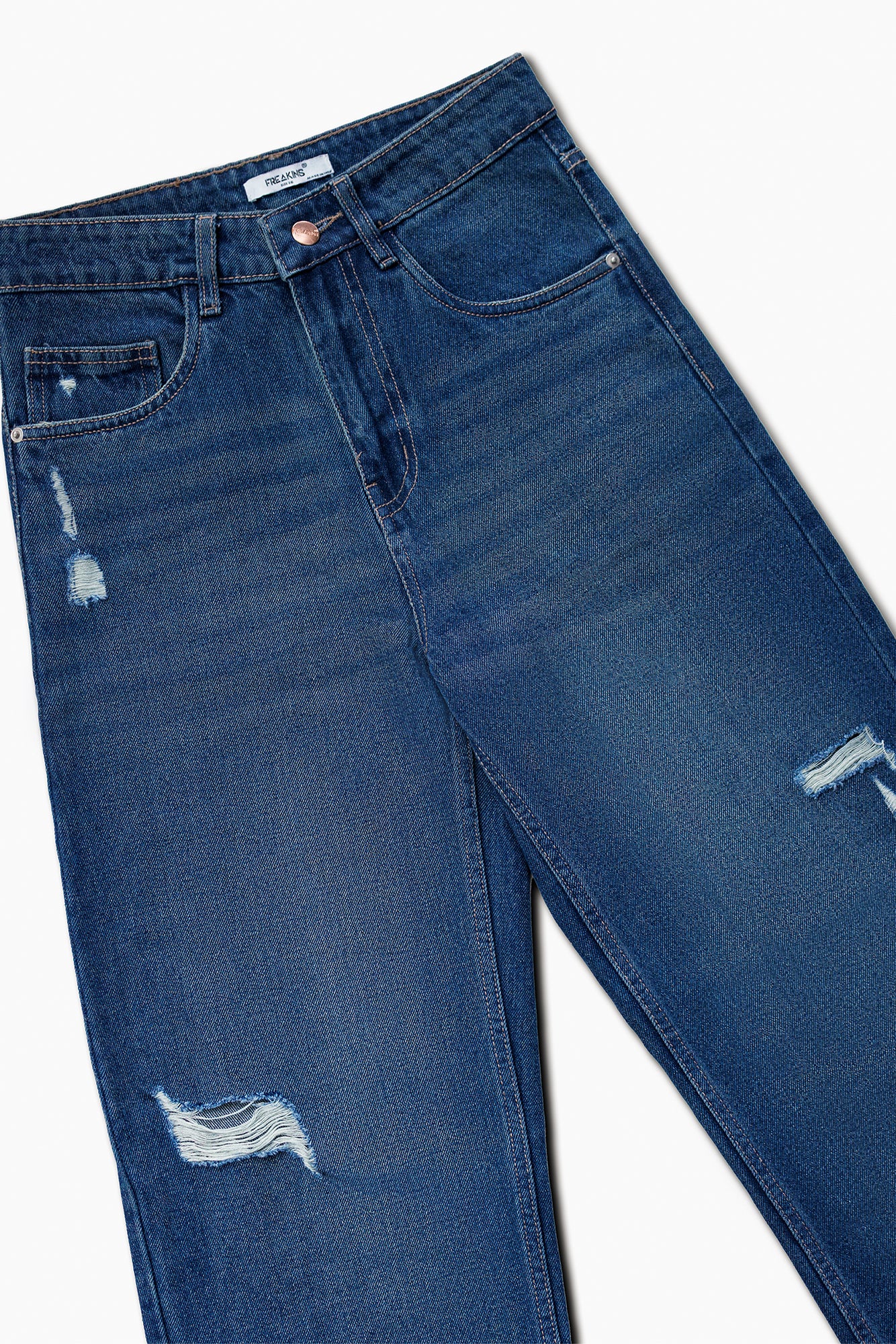 Rich Blue Distressed Women's Straight Jeans