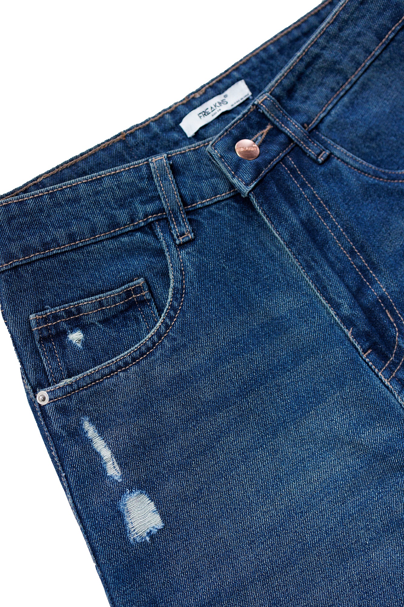 Rich Blue Distressed Women's Straight Jeans