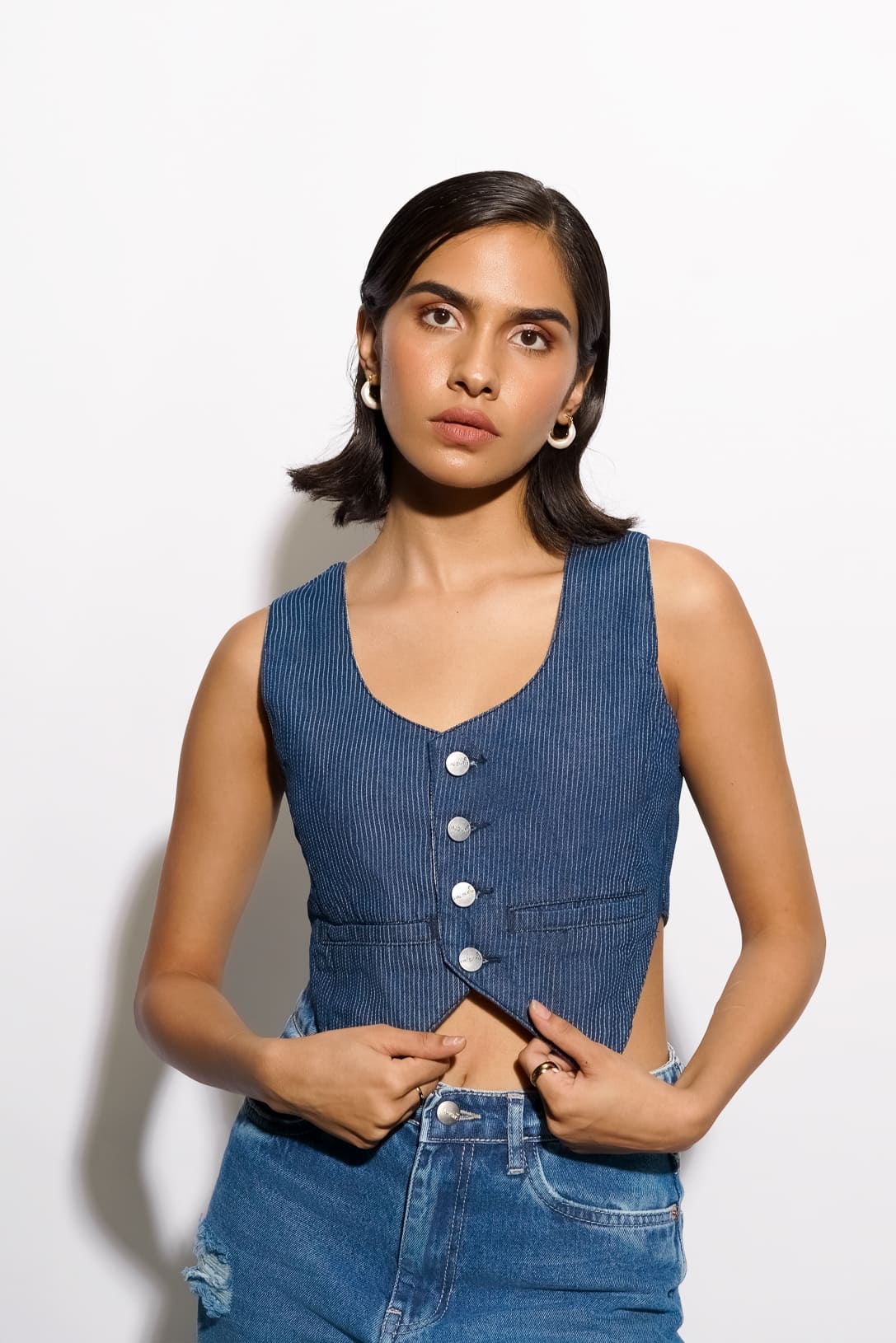 Lazer Striped Indigo Vest