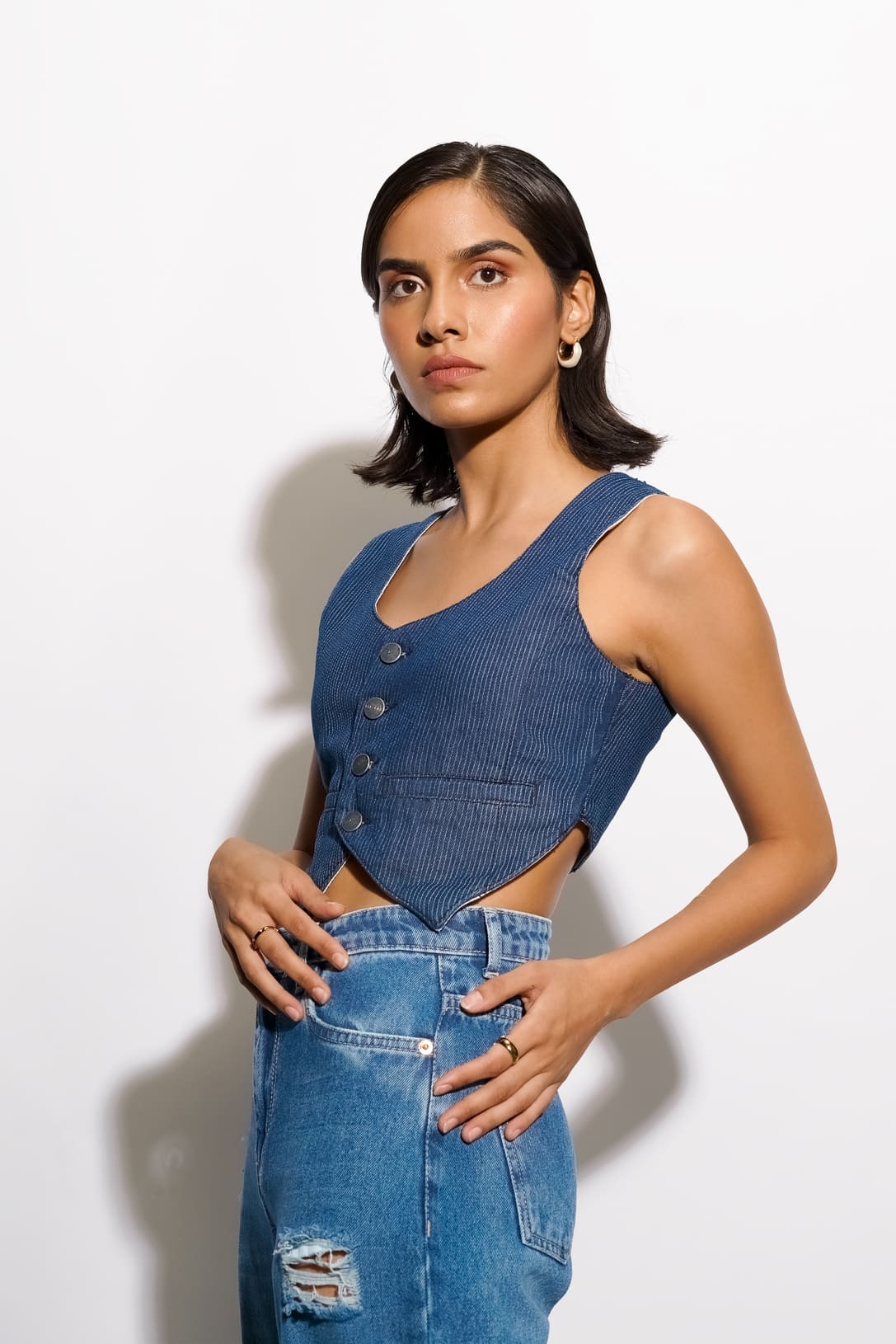 Lazer Striped Indigo Vest
