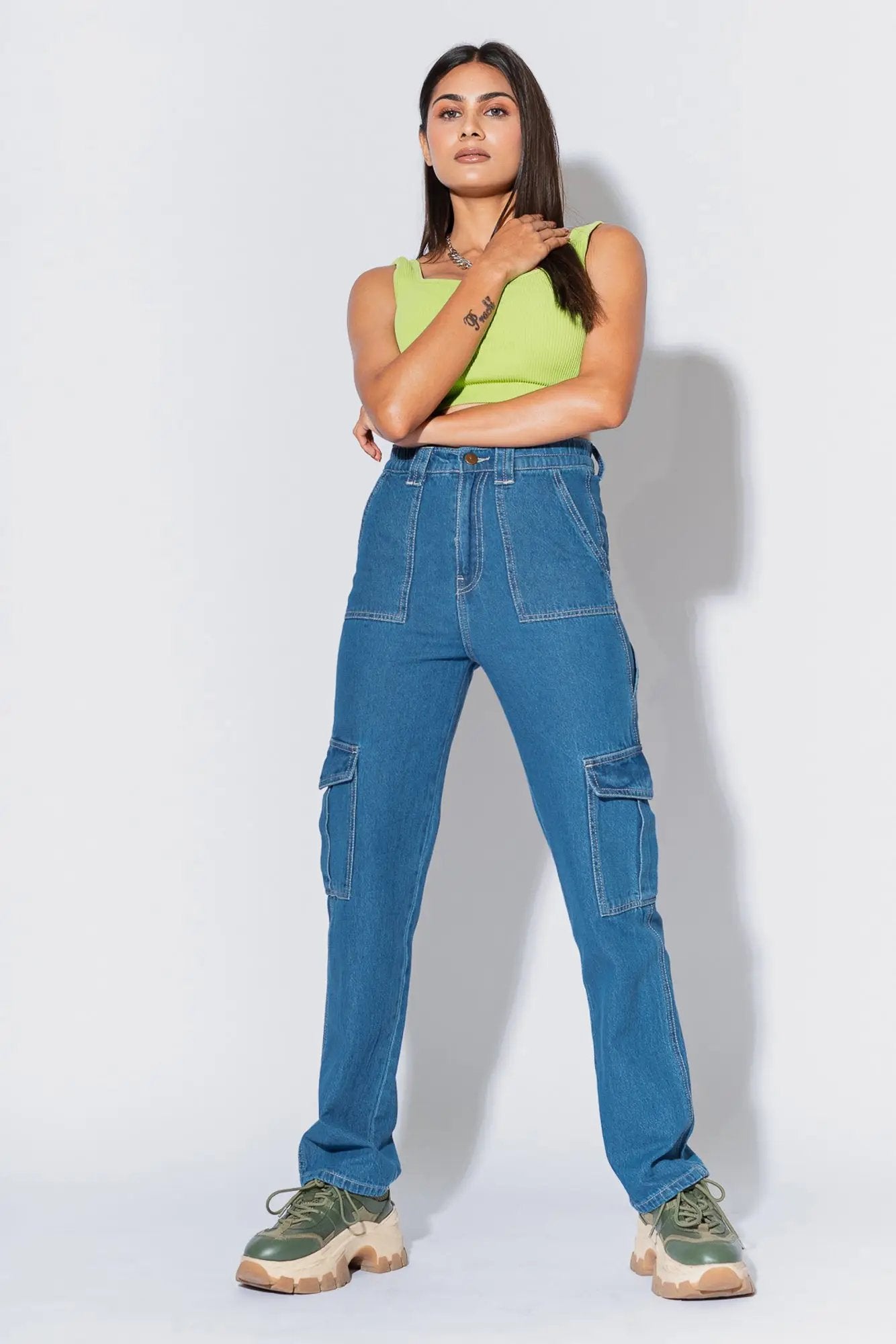 MID BLUE CARGO UTILITY JEANS