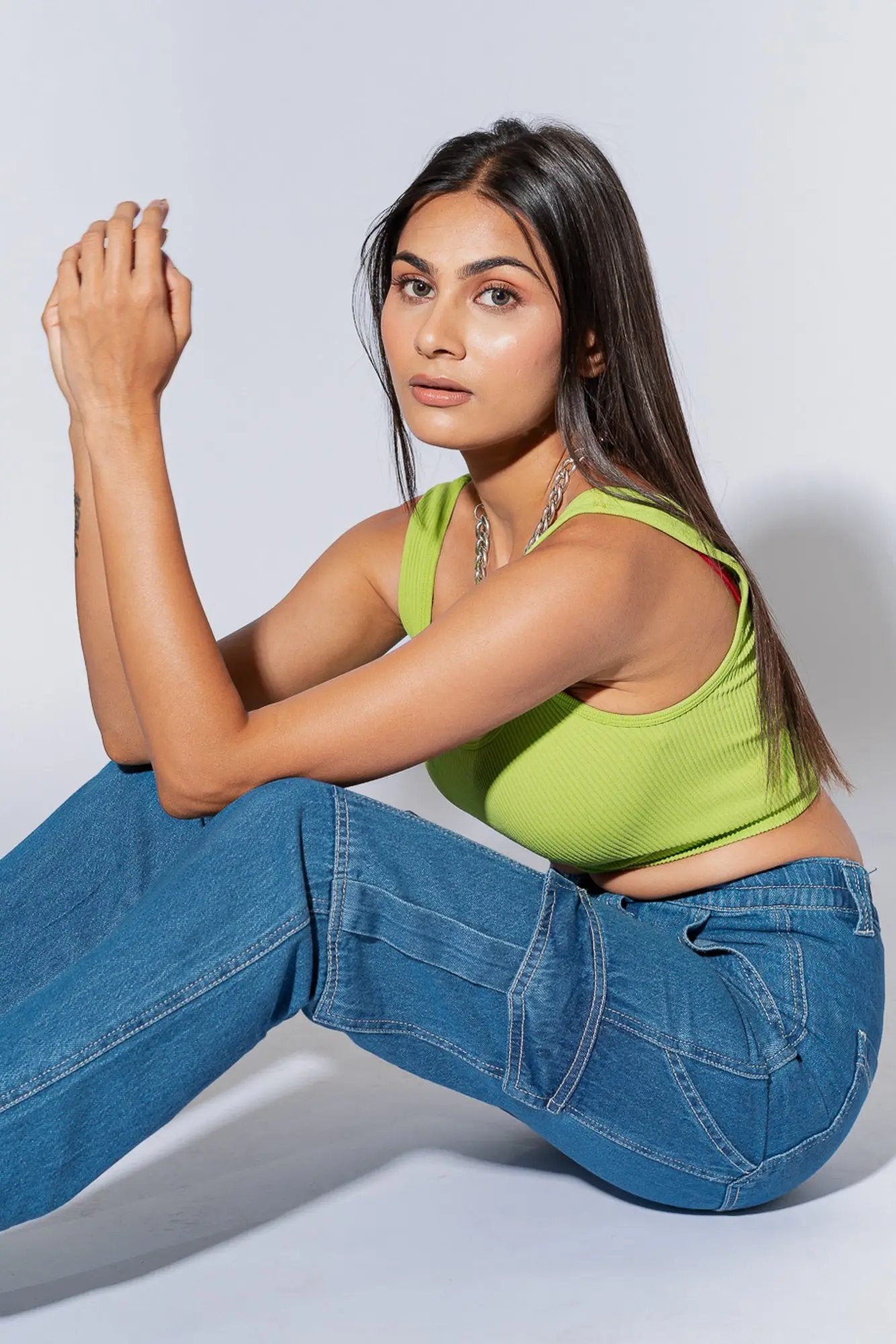 Blue Women's Straight Cargo Jeans