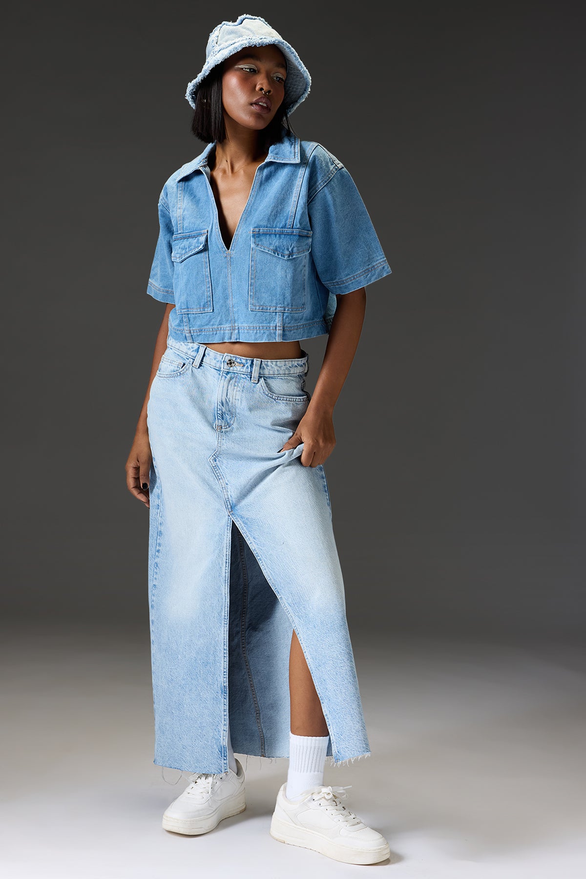 Light Blue Cut And Sew Denim Top