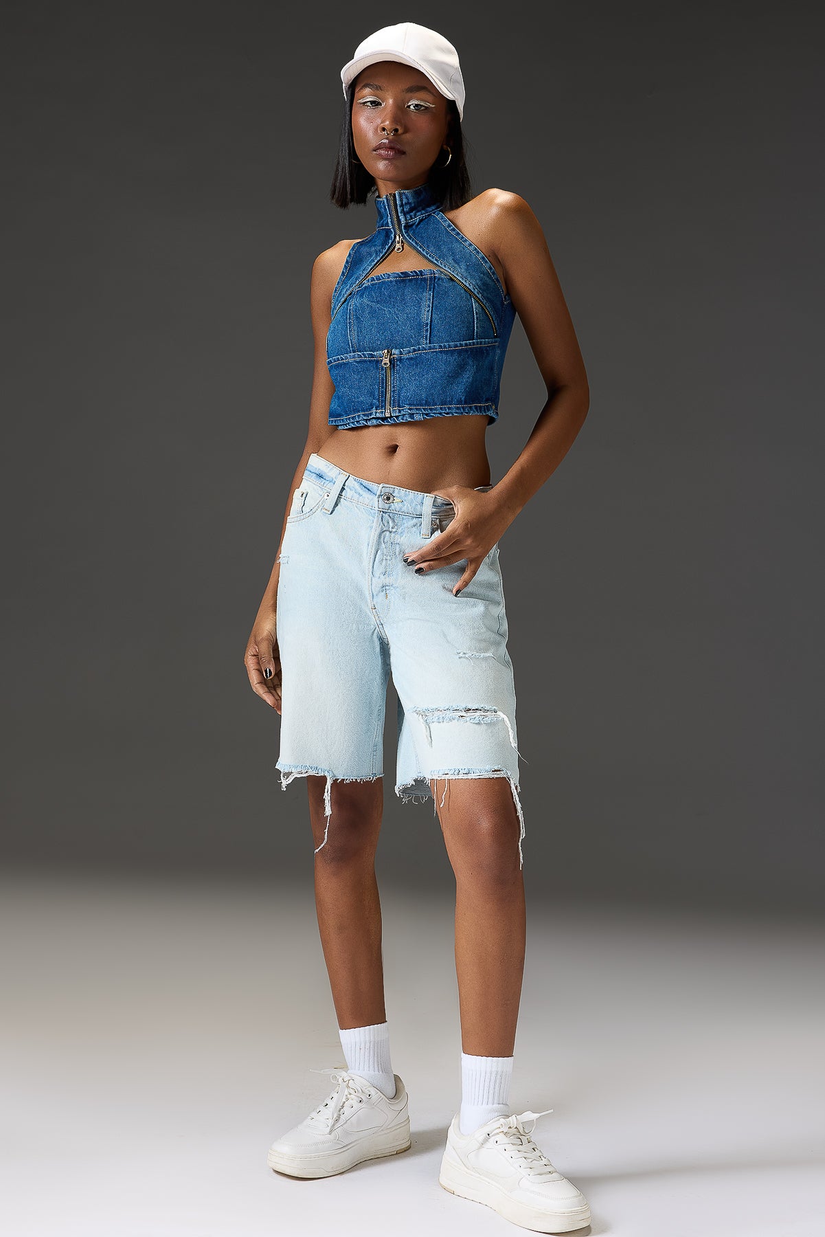 Gothic Indigo Chain Detailed Women's Top