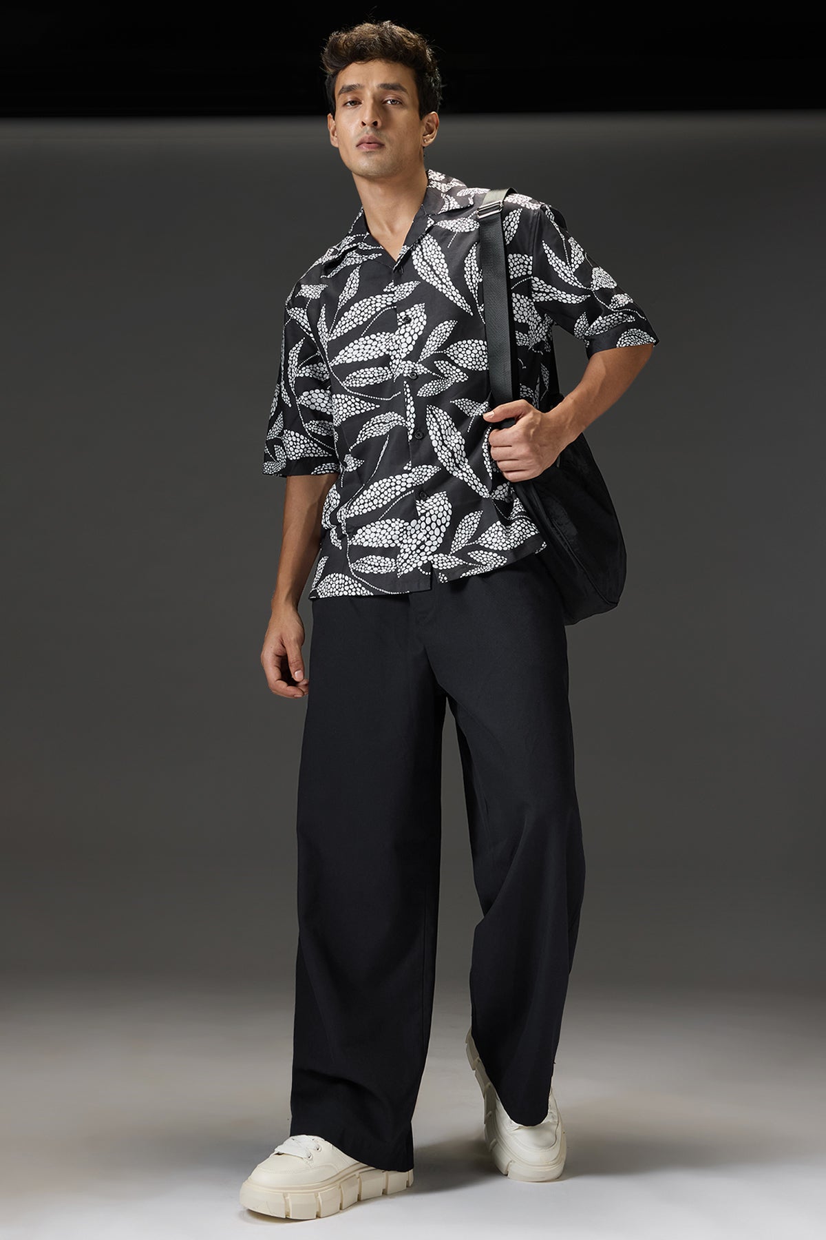 Graphite Leaf Men's Resort Collar Shirt