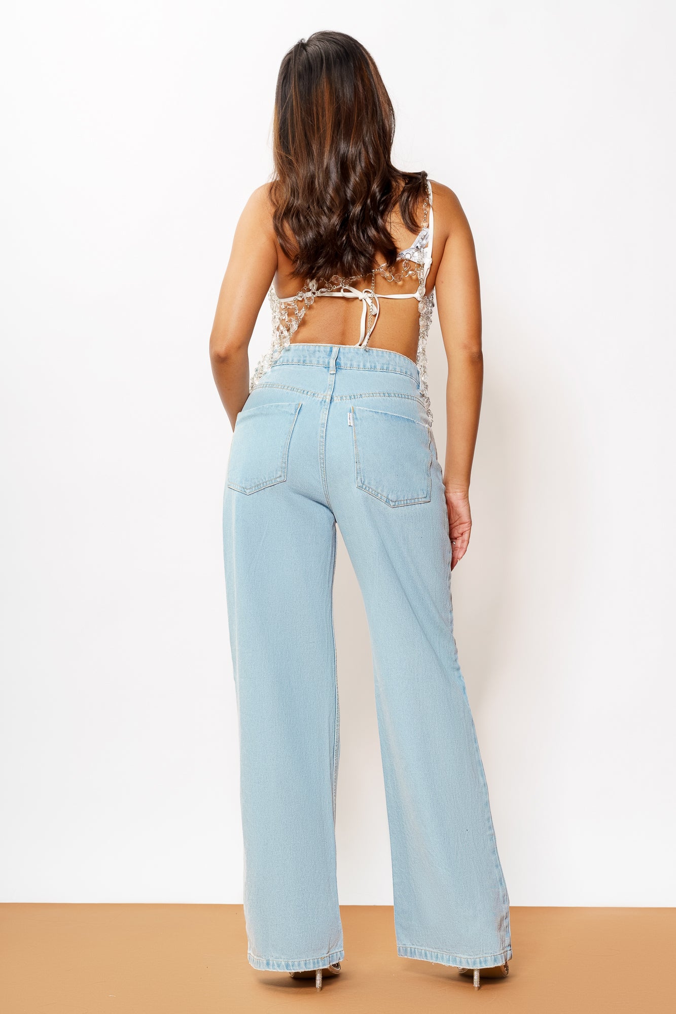 Blue Light Wash Distressed Women's Wide Jeans