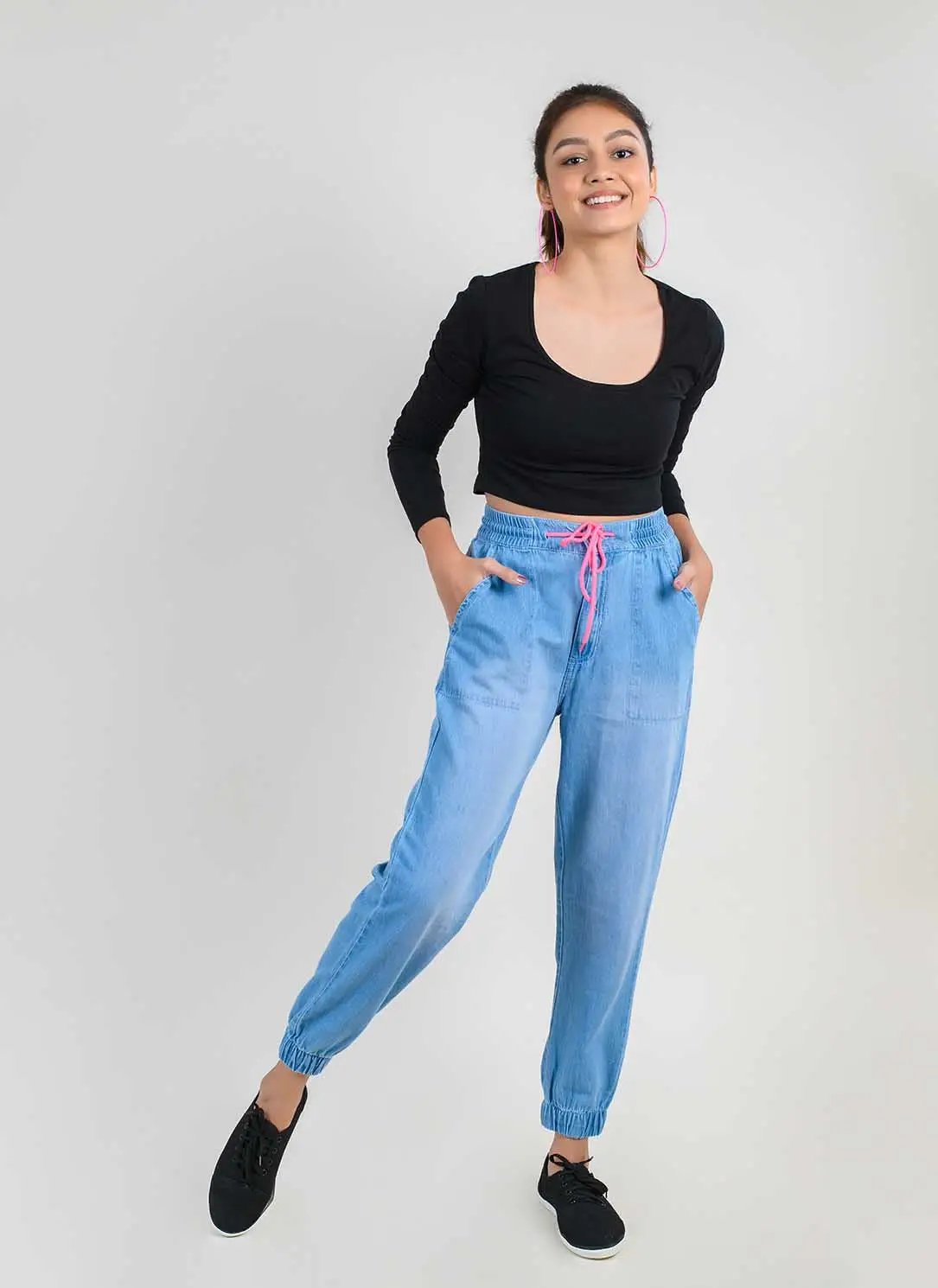 LIGHT BLUE DENIM JOGGERS