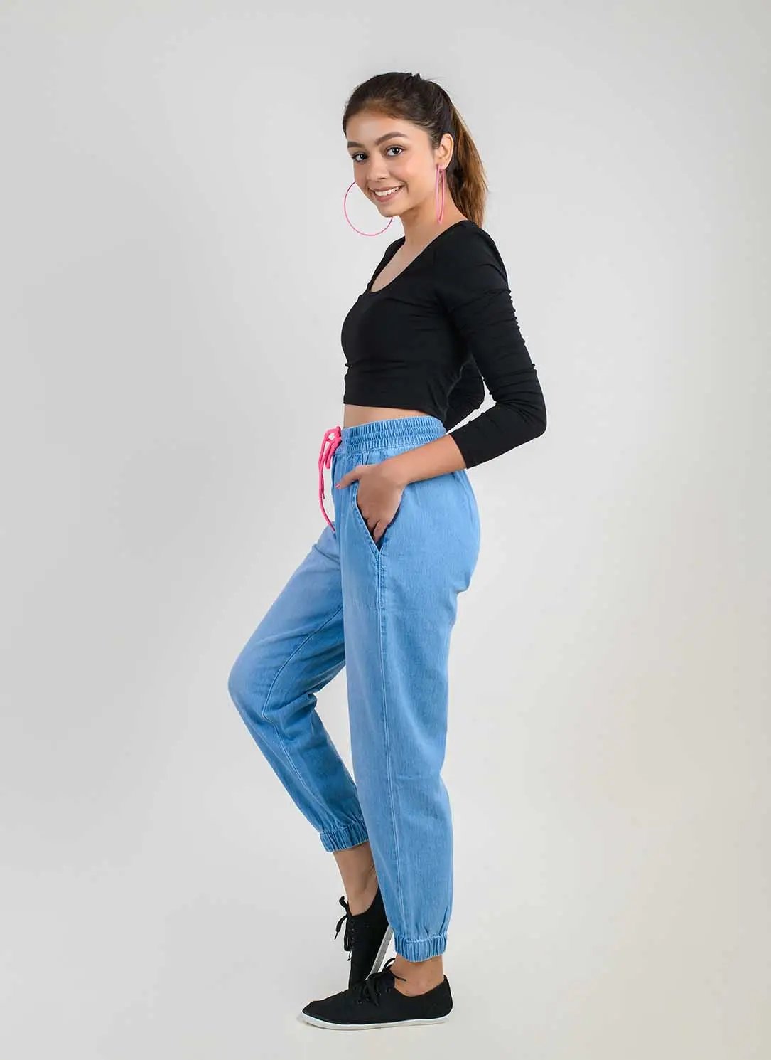 LIGHT BLUE DENIM JOGGERS
