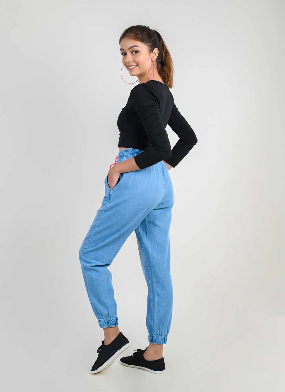 LIGHT BLUE DENIM JOGGERS
