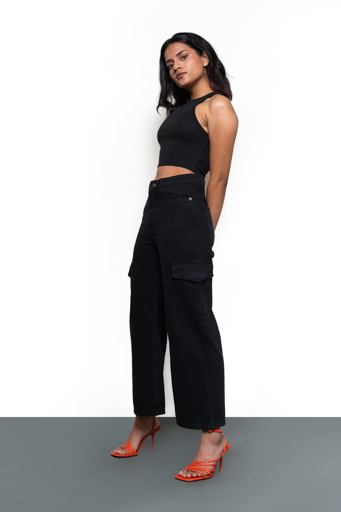 Black Women's Wide Cargo Jeans