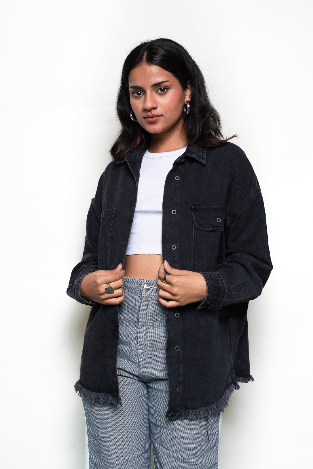 BLACK ACID WASH OVER SIZED SHIRT