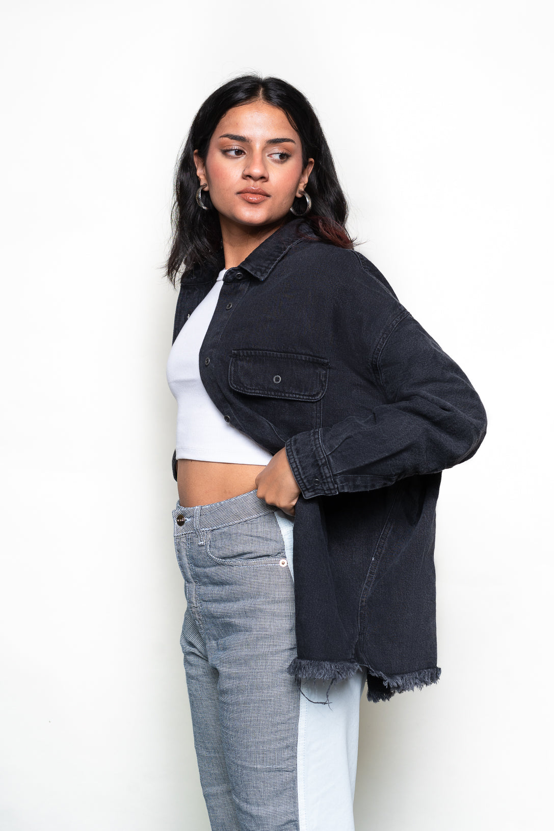 BLACK ACID WASH OVER SIZED SHIRT