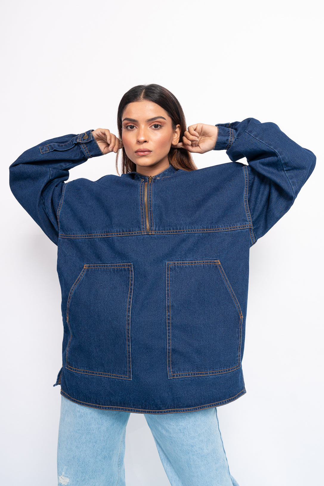 DENIM HOODED TURNIP JACKET