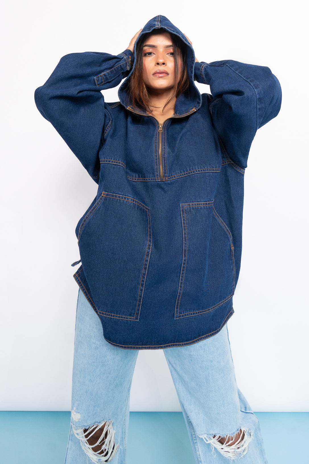 DENIM HOODED TURNIP JACKET