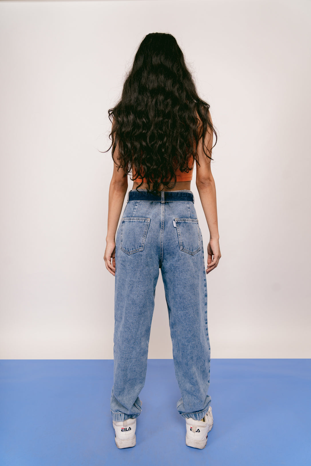 Light Blue Ripped Belted Baggy Jeans