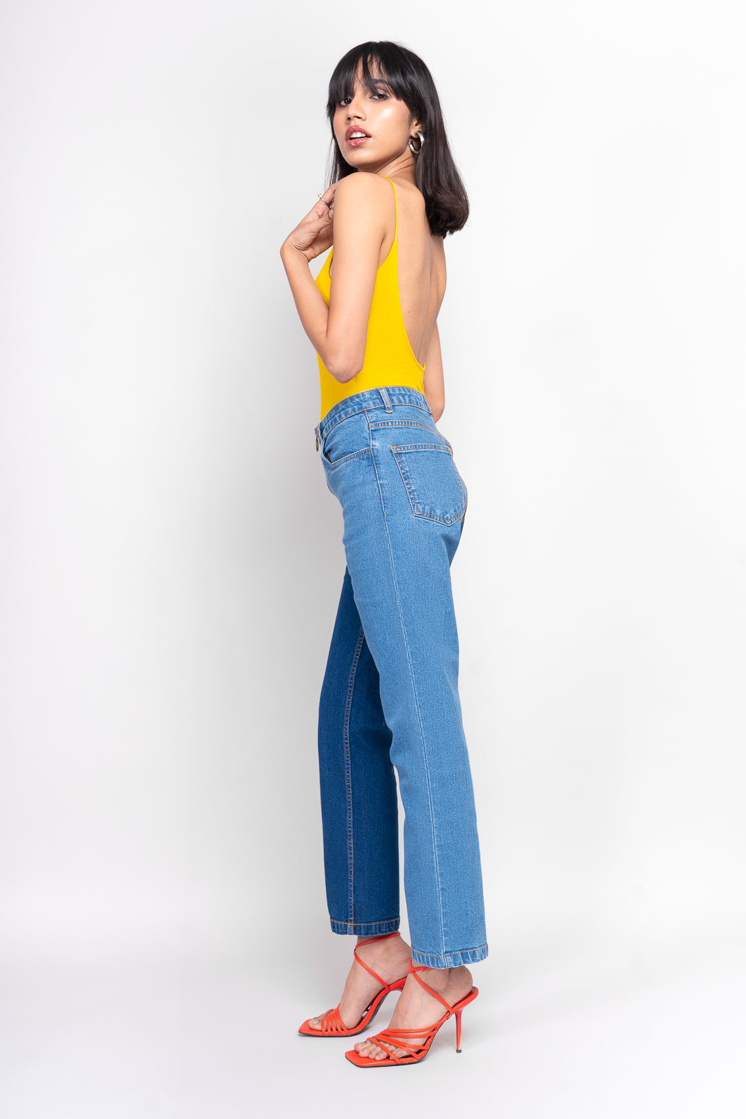Two-tone straight fit jeans