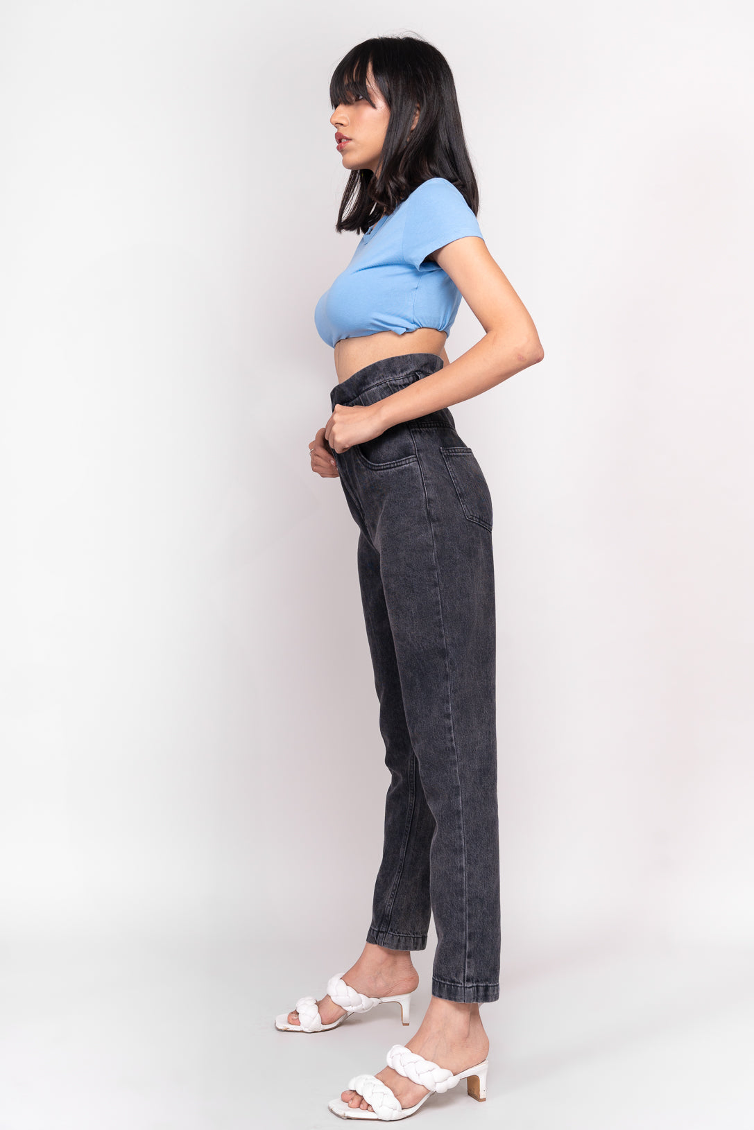 Charcoal Paperbag mom Jeans