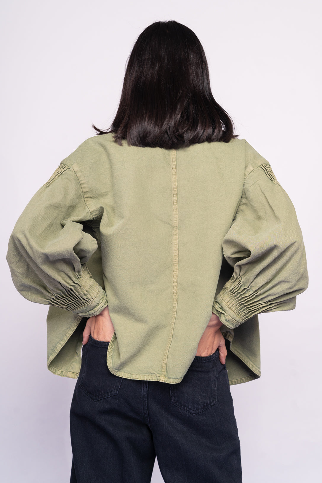 OLIVE PLEATED SHACKET