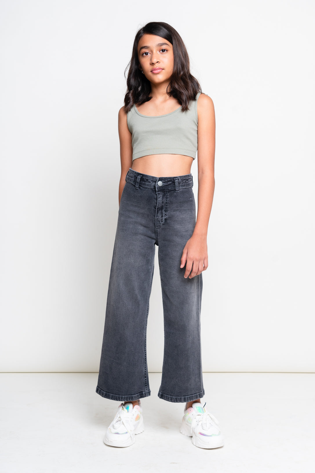 Grey wide leg jeans
