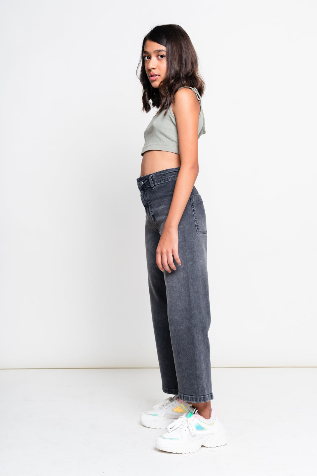 Grey wide leg jeans