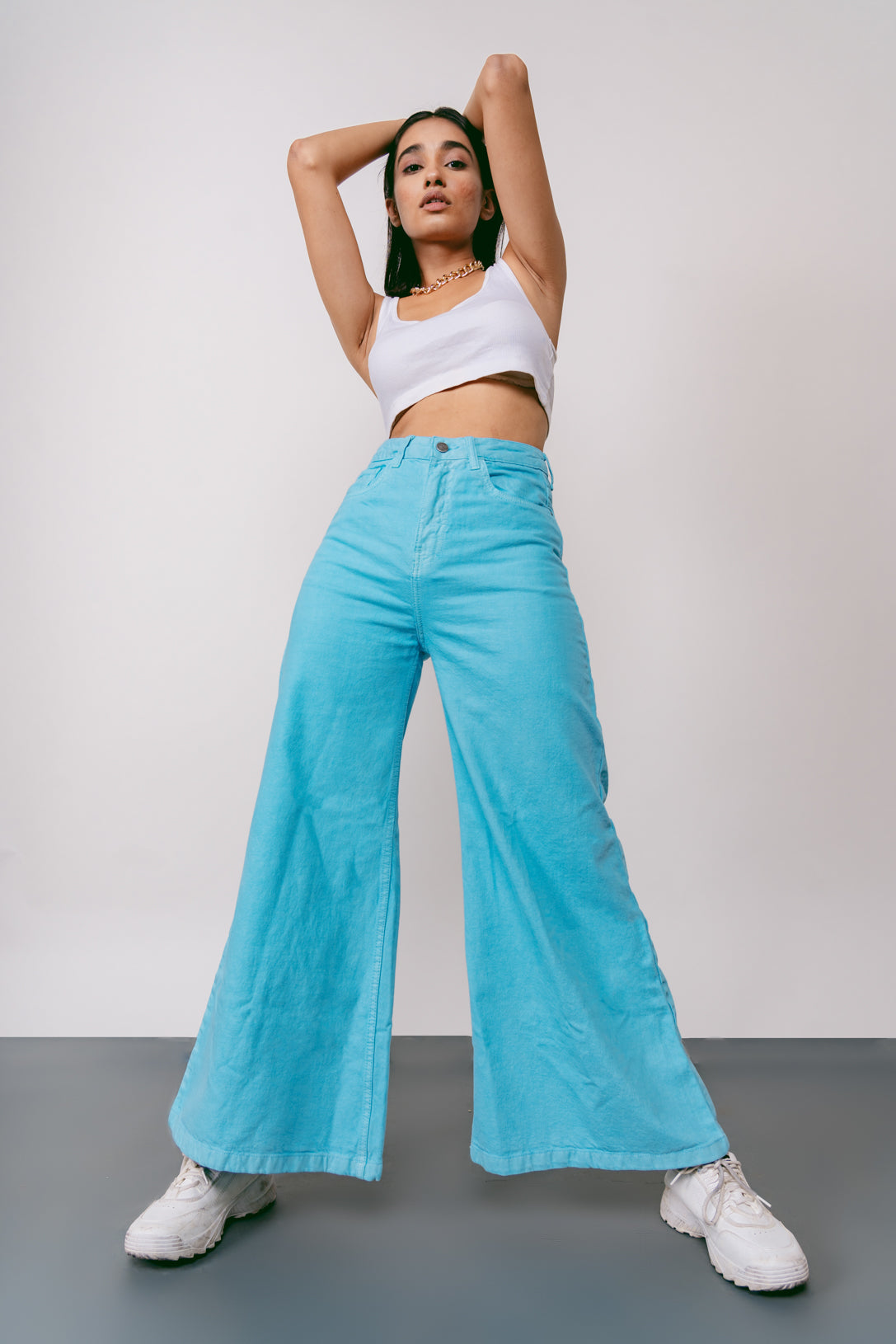 Power blue flare jeans