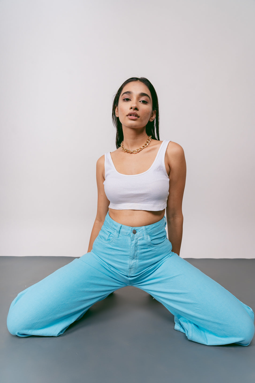 Power blue flare jeans