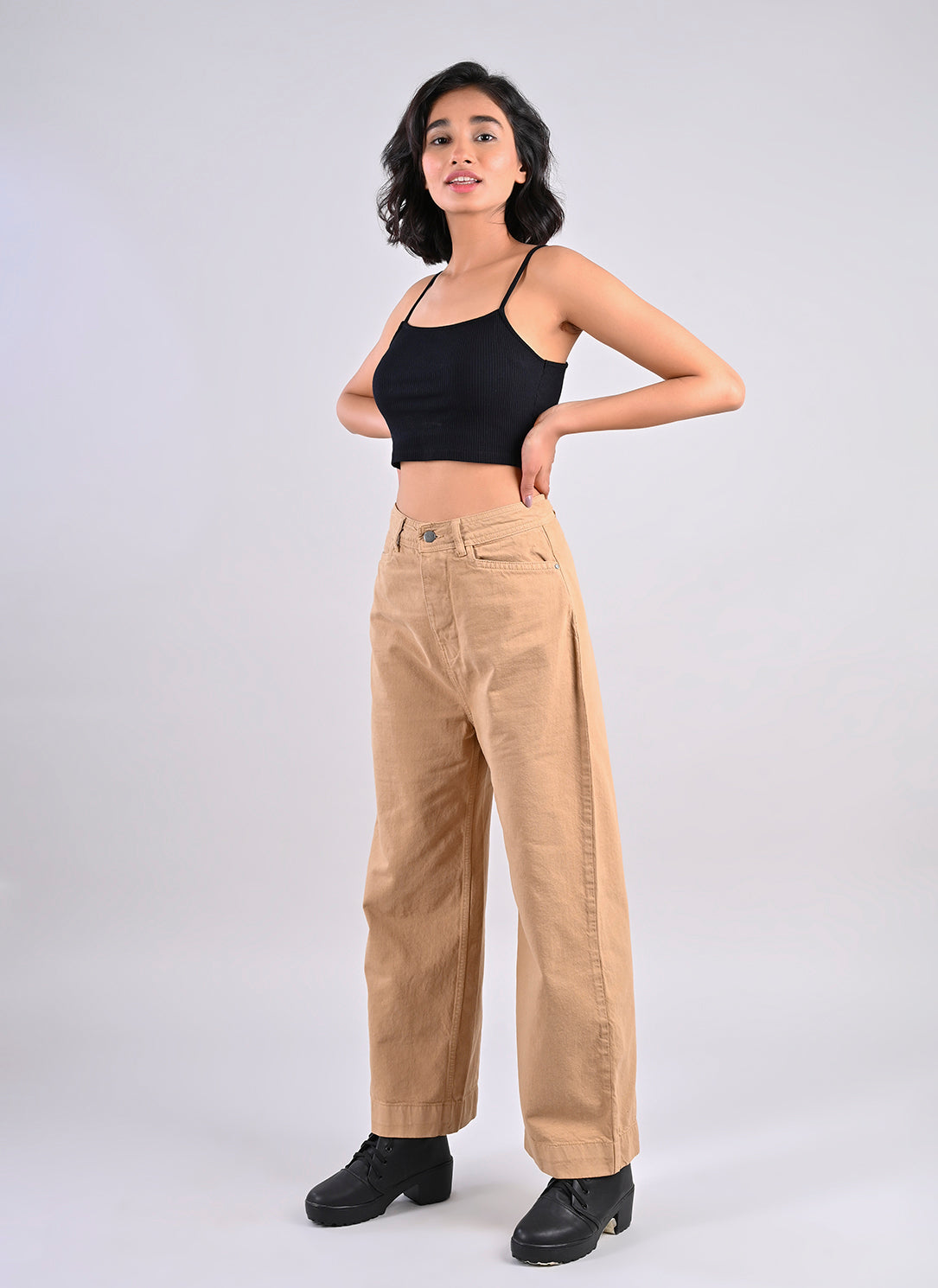 BEIGE STRAIGHT FIT PANTS