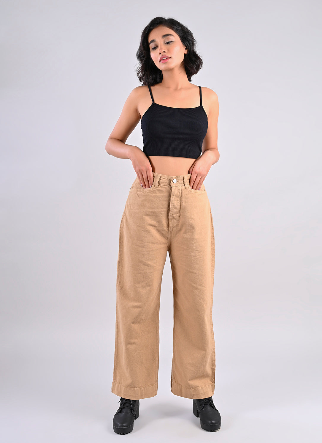 BEIGE STRAIGHT FIT PANTS
