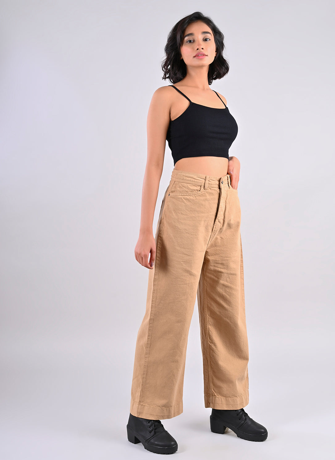 BEIGE STRAIGHT FIT PANTS