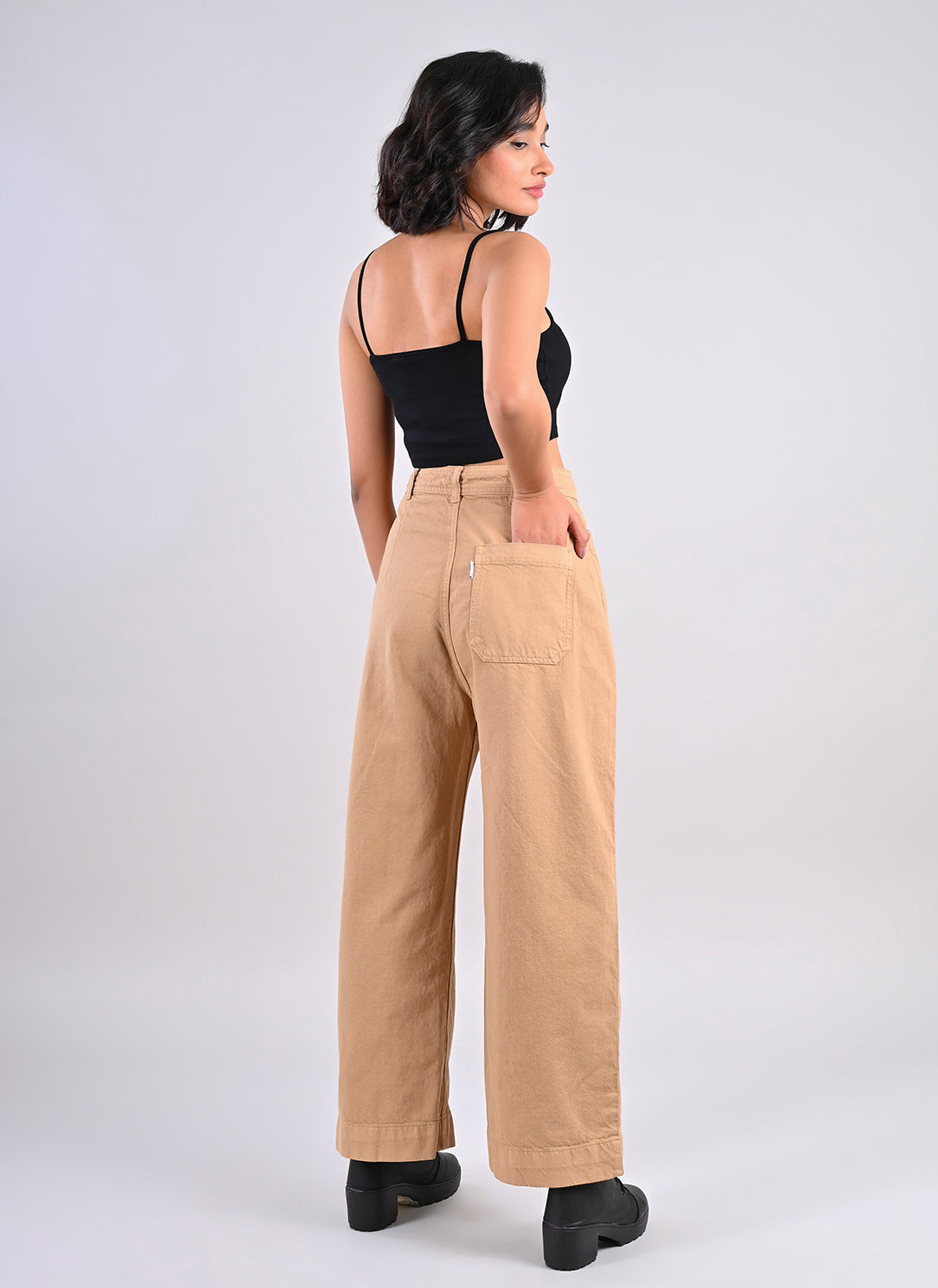 BEIGE STRAIGHT FIT PANTS