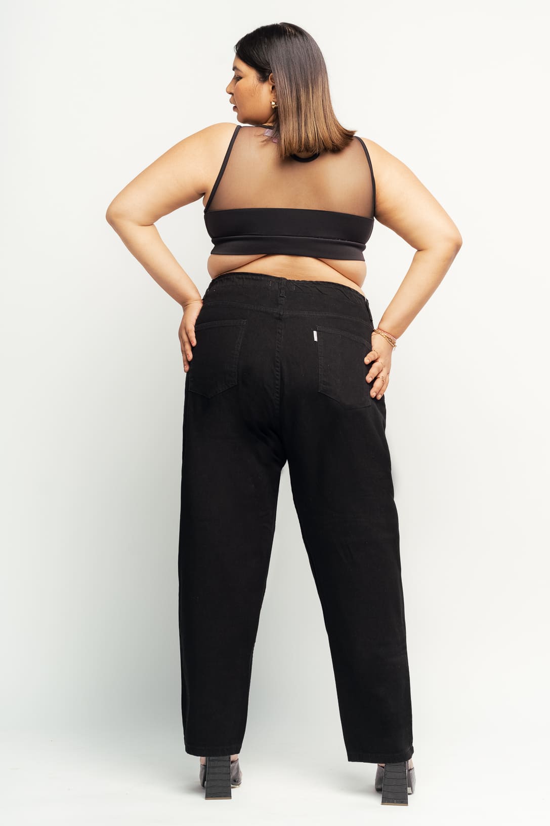 Curve Black Elasticated Waistband Mom Jeans