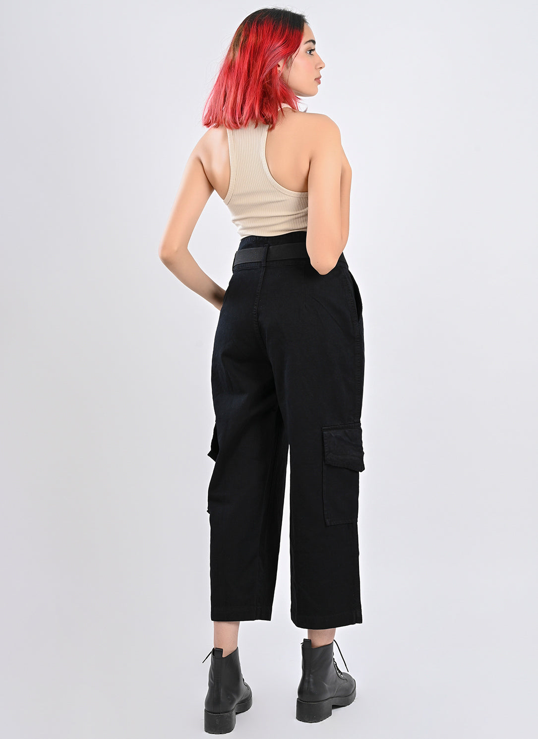 Black pleated cargo pants