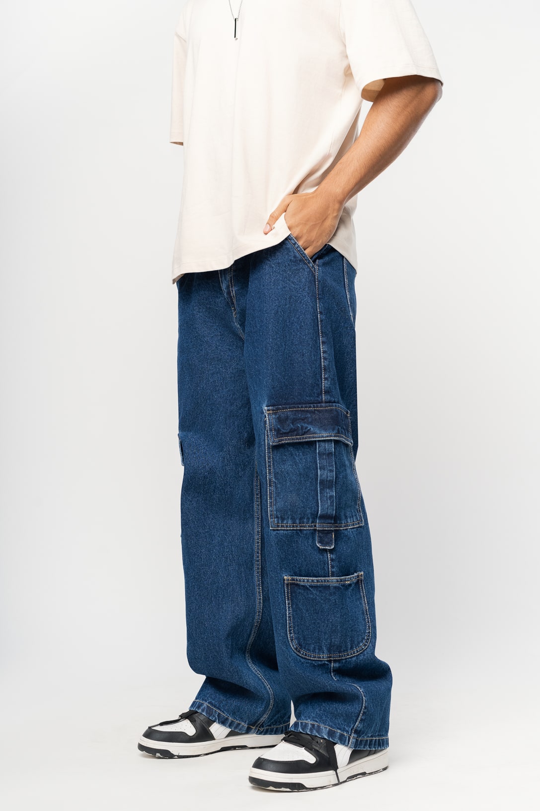 Dense Blue Men's Baggy Cargo Jeans