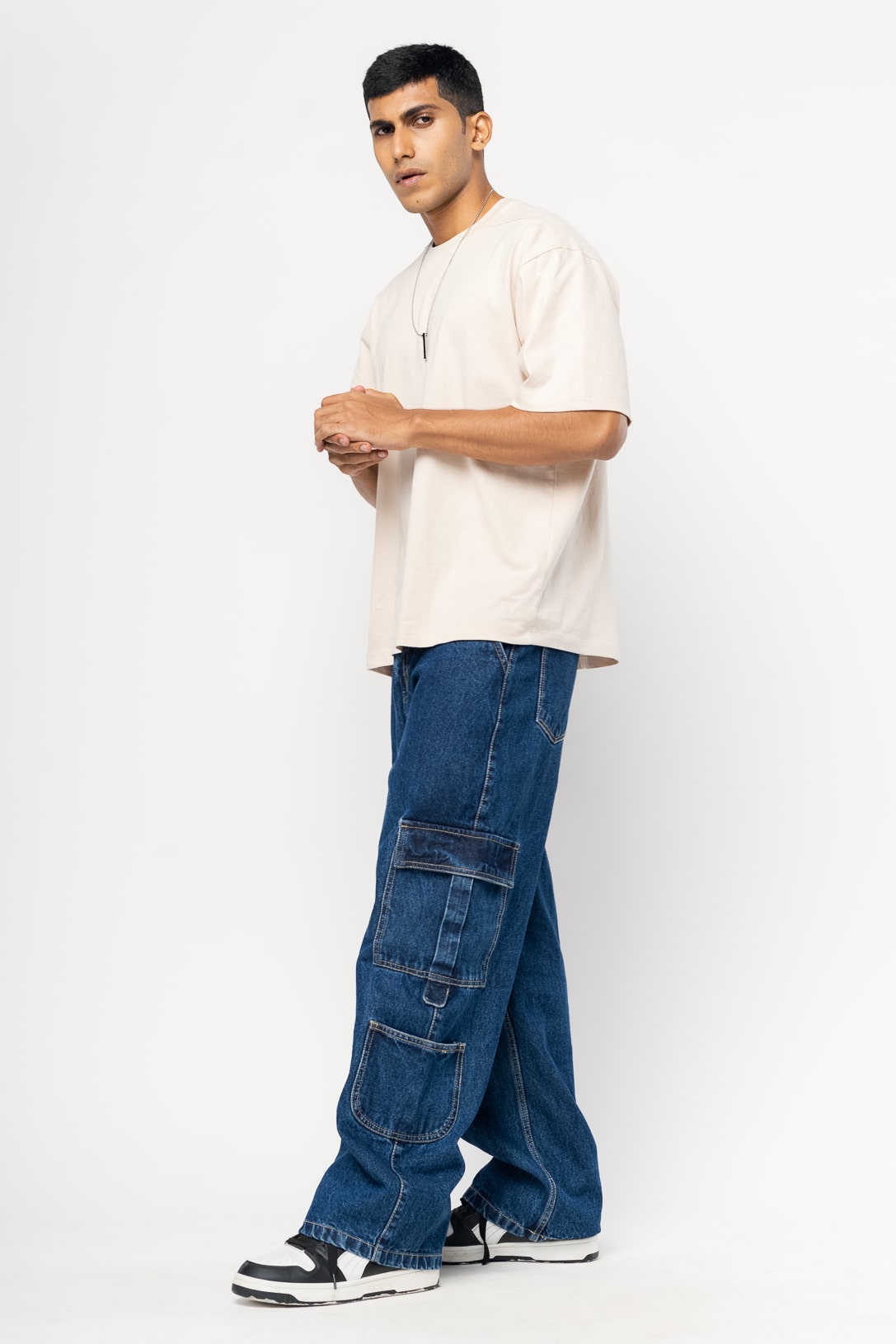Dense Blue Men's Baggy Cargo Jeans
