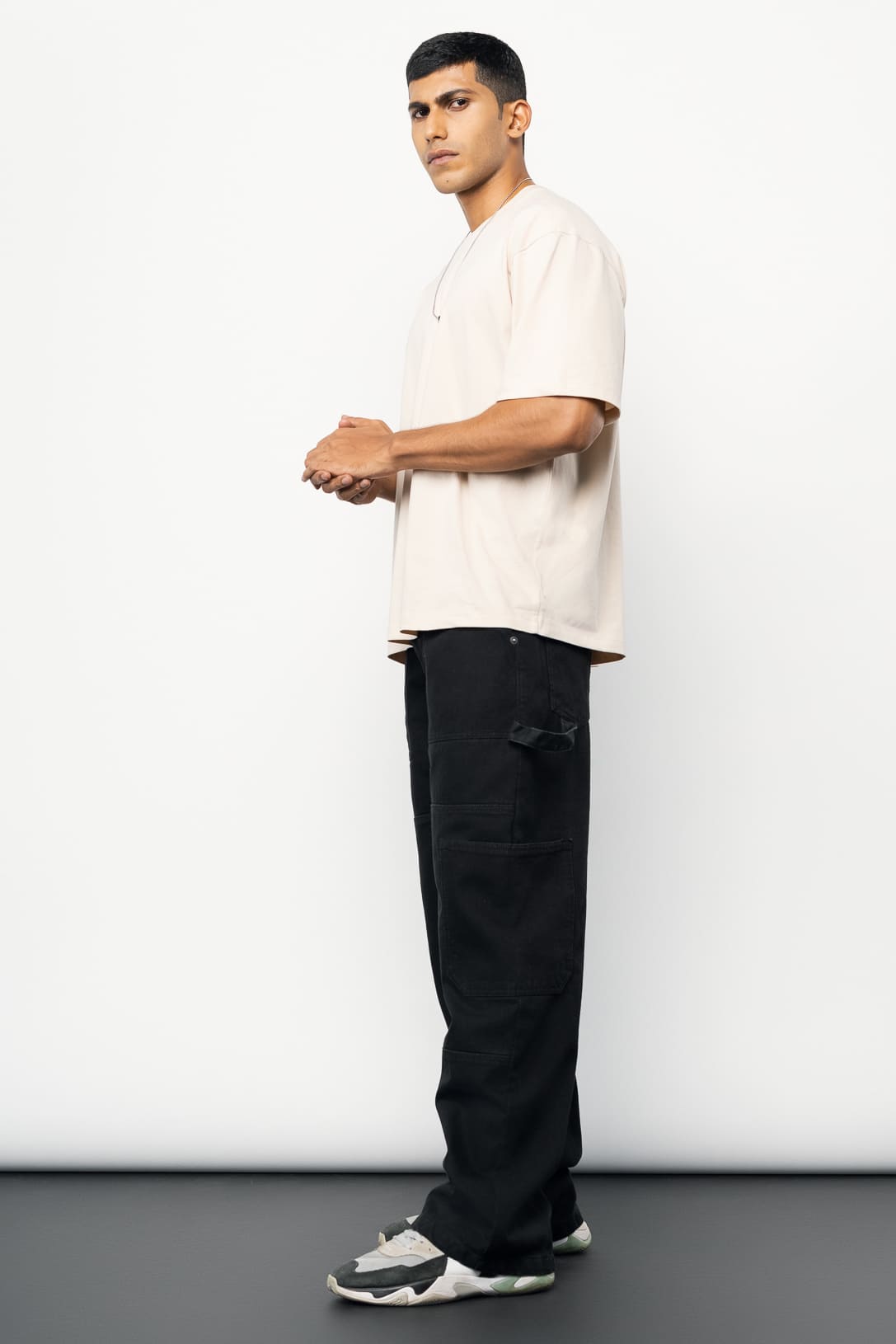 Black Patch & Pocket Cargo Men's Straight Jeans